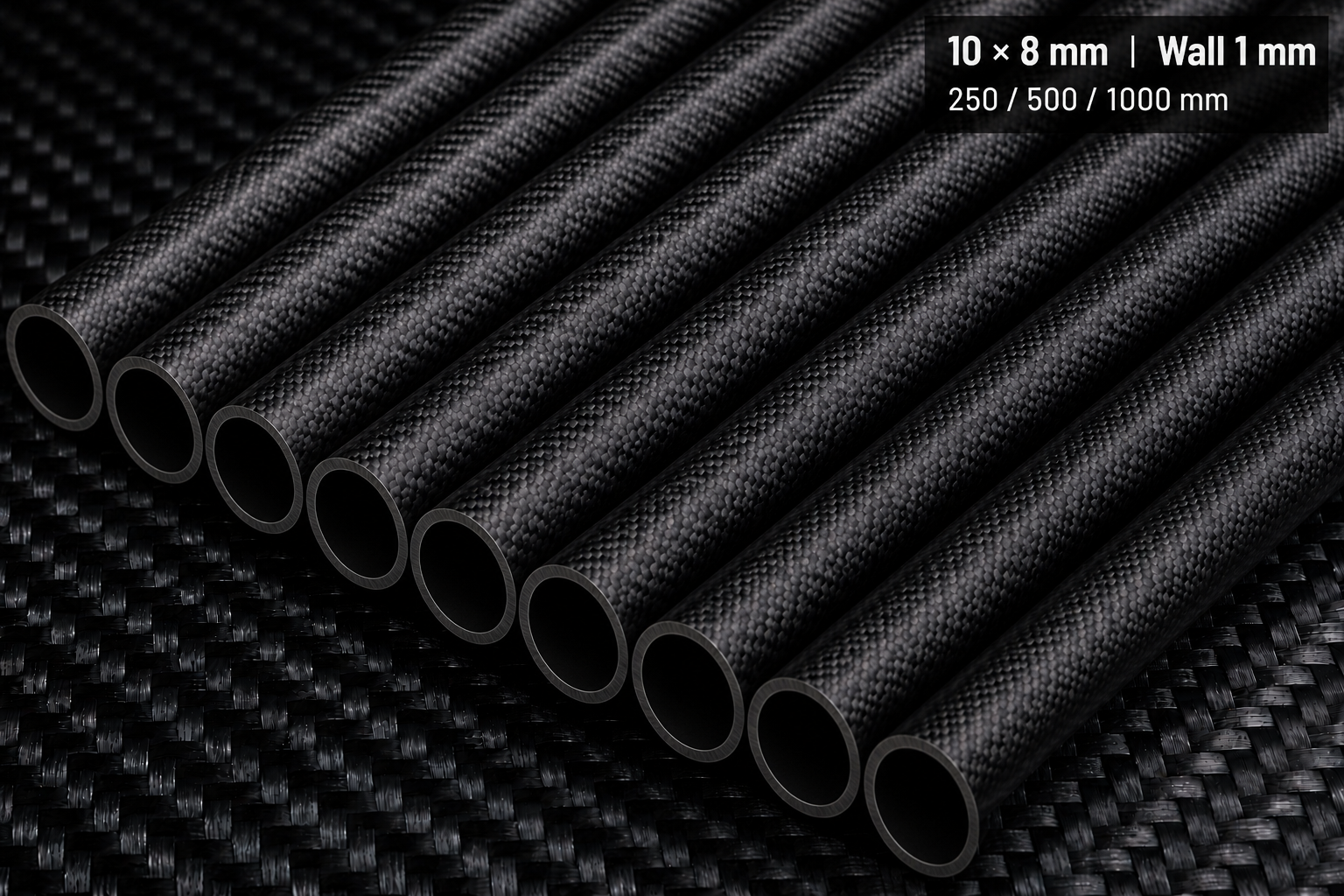10mm OD × 8mm ID × 1000mm Carbon Fiber Tube