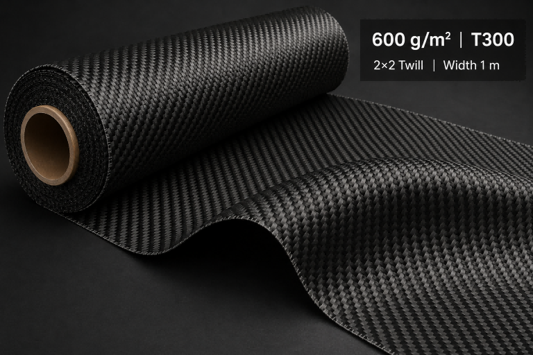 600 g/m² T300 Carbon Fiber Fabric – 2×2 Twill