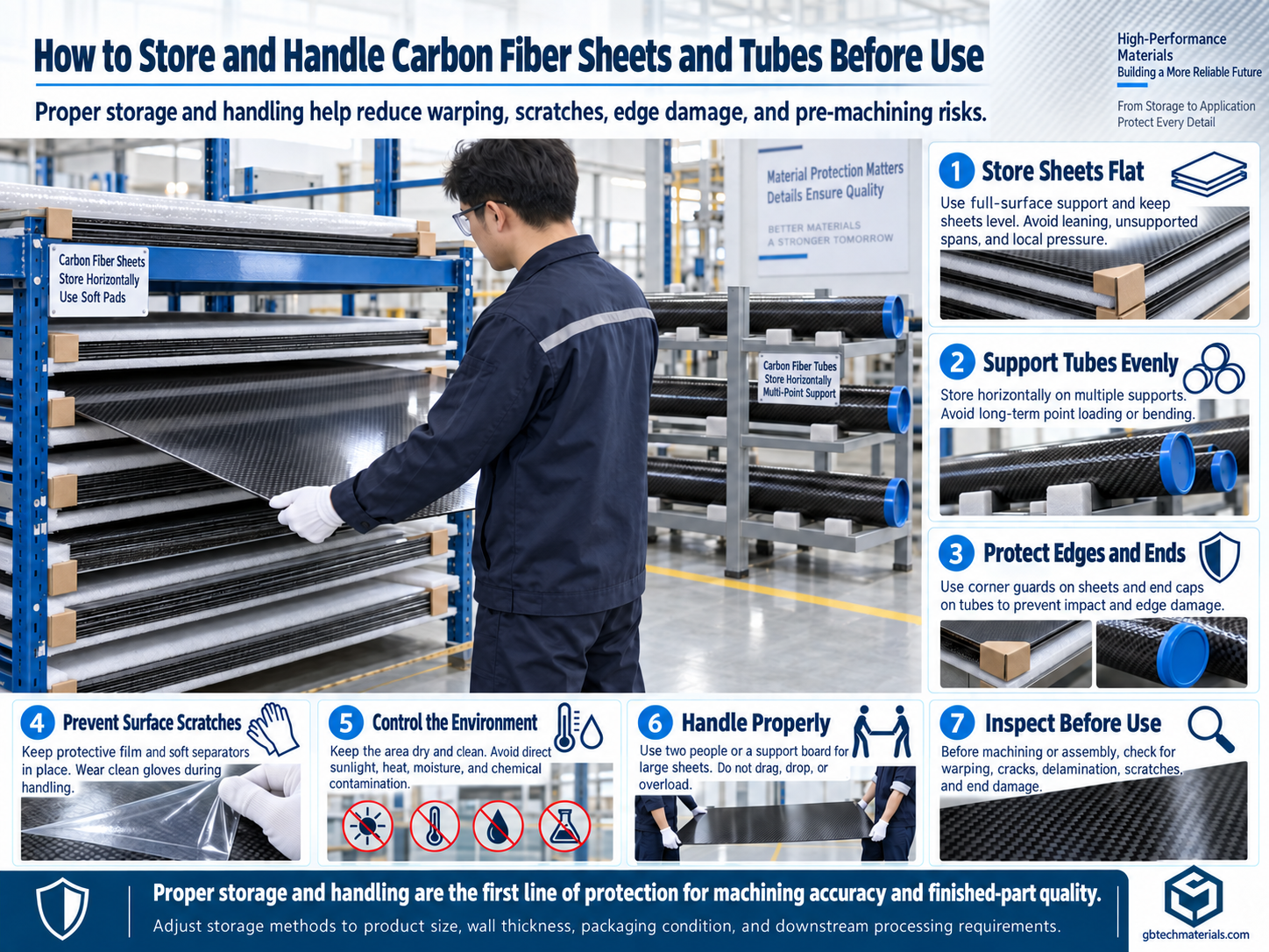 How Should Carbon Fiber Sheets and Tubes Be Stored and Handled Before Use?