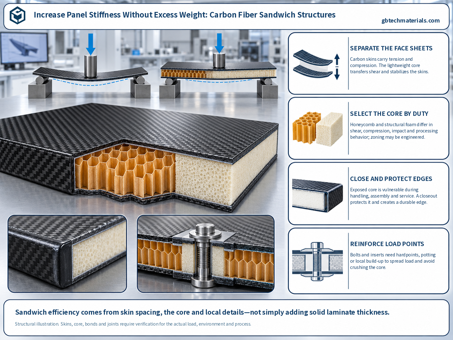 How Can Large Carbon Fiber Panels Achieve Both Low Weight and High Stiffness? Sandwich Structures Are the Key